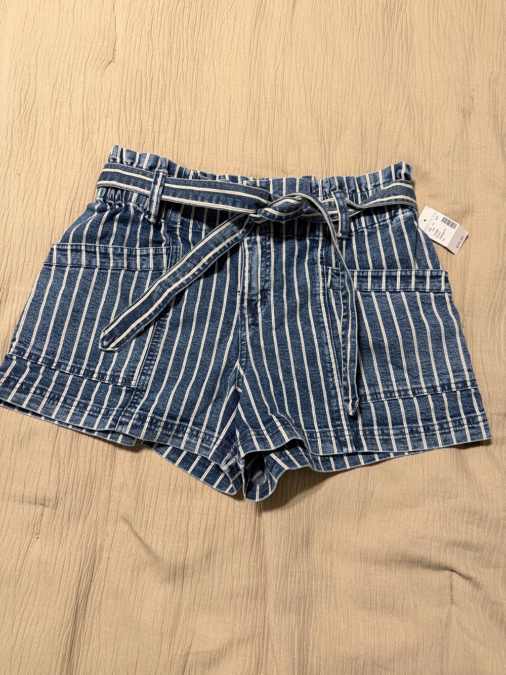 Maurices Striped Blue Tie-Waist Denim Shorts